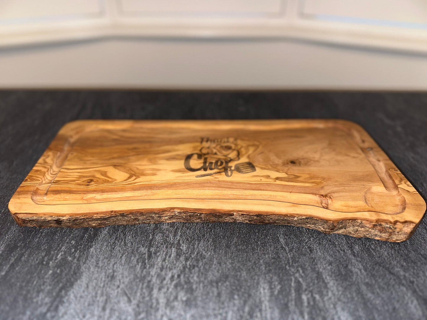 Natural olive wood personalised serving board