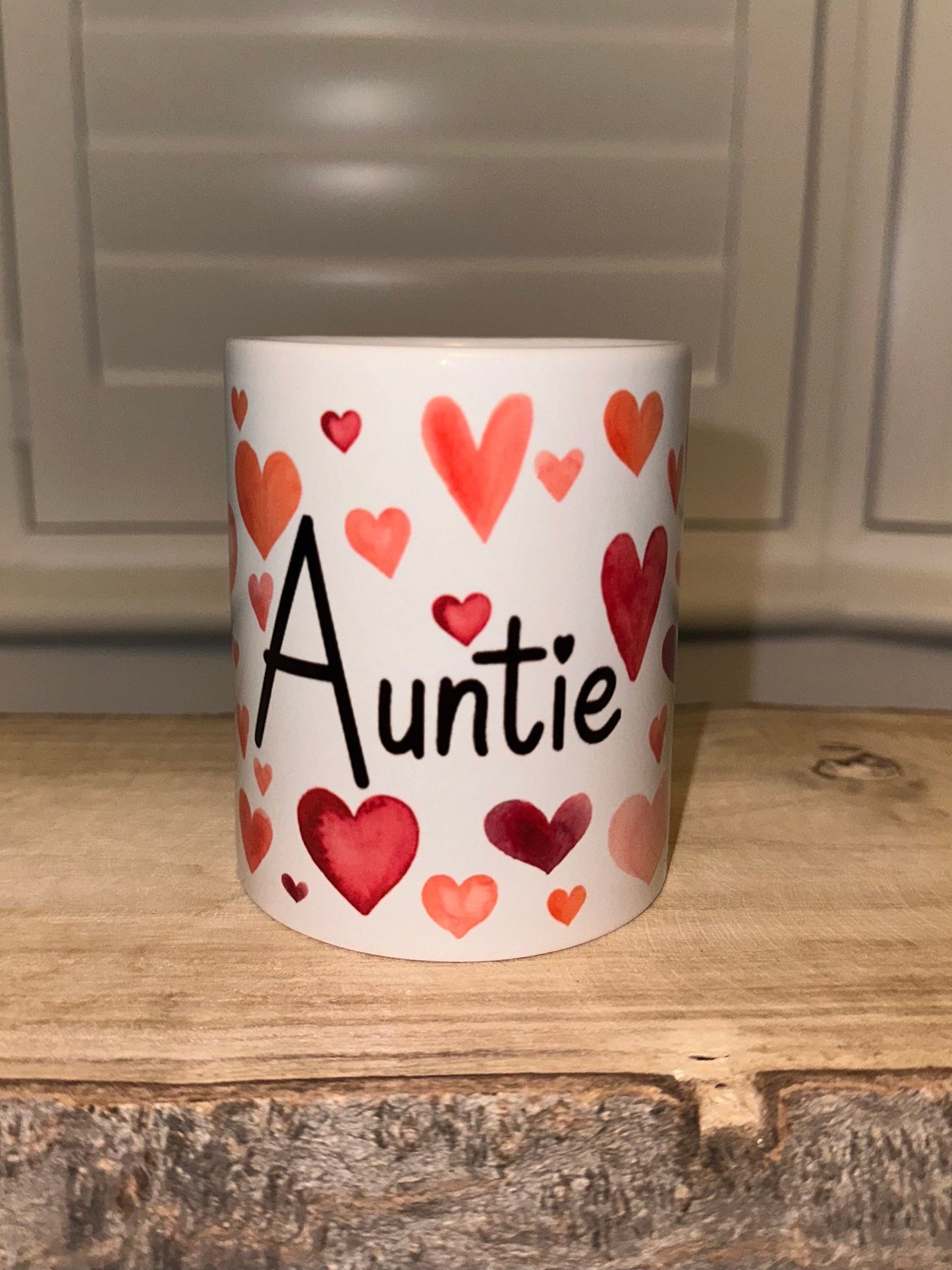 Auntie mug with heart handle - can be personalised