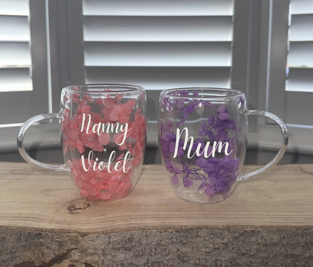 Floral double walled mug personalaied